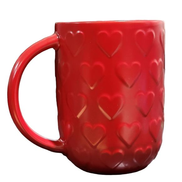 MRK Red Ceramic Coffee Mug Embossed Hearts Christmas Holiday Valentines Day‎ - Picture 7 of 8